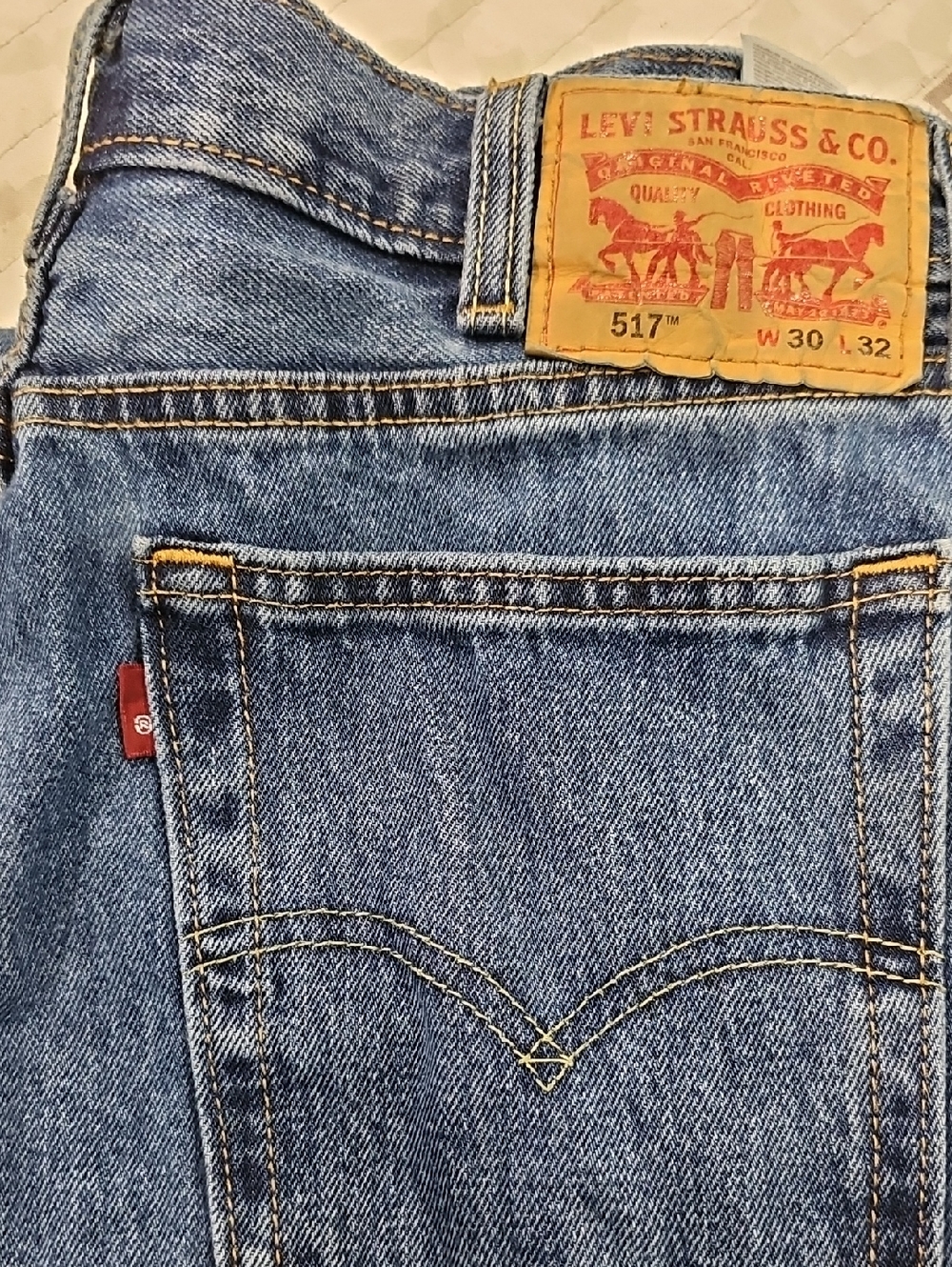 Levi's Red TAG 517 Medium Blue Denim Jeans with Golden Stitching